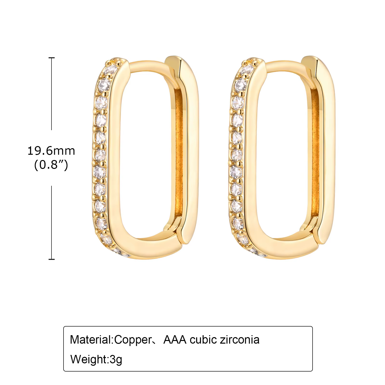 Boucles d'oreilles géométriques en zircone plaquées or, cerceaux carrés et circulaires, Bijoux d'ore