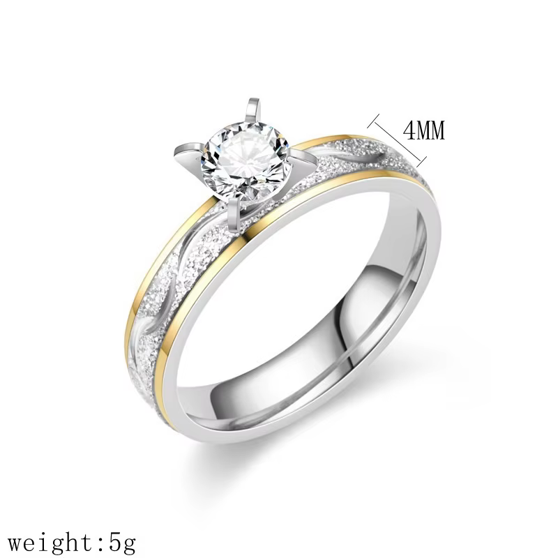 Ensemble d'anneaux de mariage bicolores pour couples, anneaux de fiançailles en acier inoxydable CZ,