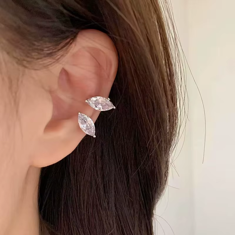 Boucles d'oreilles manchette d'oreille en zircon étincelant sans perçage avec pampille pour femme, b