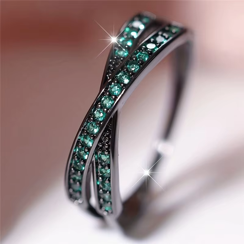 Bague de Luxe en Pierre Verte pour Femme, Bijou de Fiançailles ou de Mariage, Disponible en Noir et 