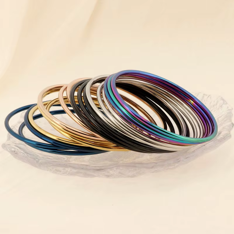 Bracelet Simple en acier inoxydable pour femmes et hommes, couleur or argent, fil géométrique rond, 