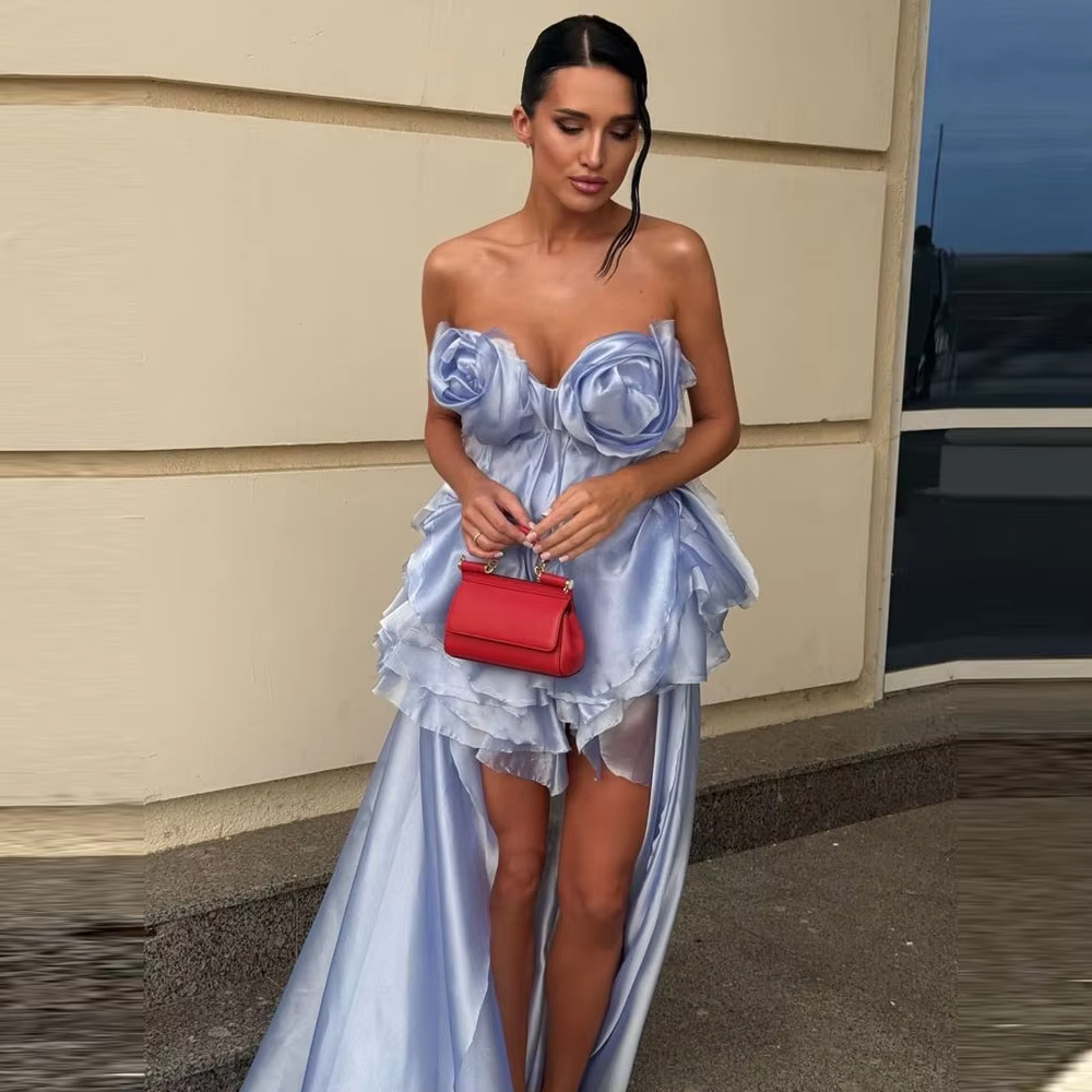 Robes de bal asymétriques printemps-été, motif floral, décolleté cœur, dos corset, pour demoiselles 