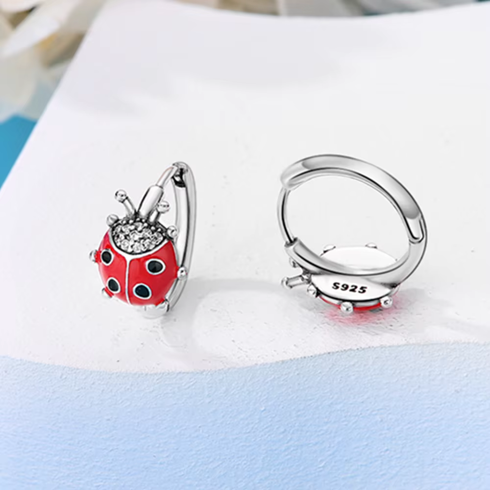 Boucles d'oreilles coccinelle en argent 925, bijoux de luxe, cadeau pour femme et fille, fête, mode 