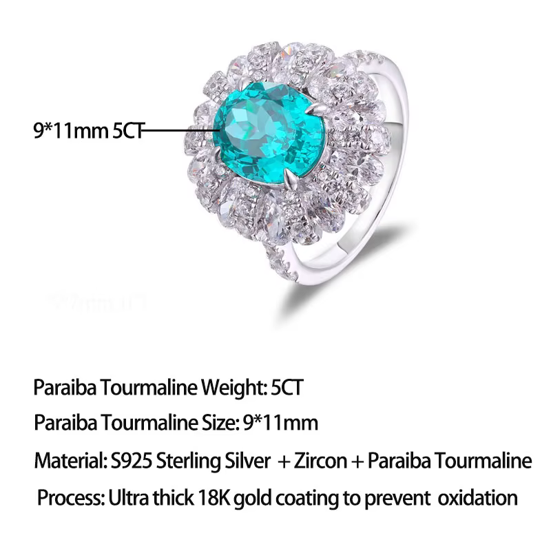 Bague de fiançailles LinkerLove 5CT en tourmaline Paraiba taille ovale pour femme, en argent 925 pla