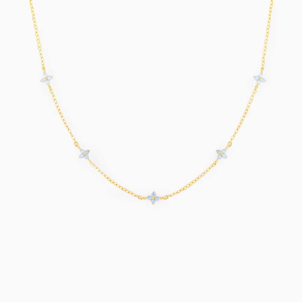 Collier à petites fleurs bleues pour femmes, nouveau Design, couleur or, pendentif mignon, tendance,