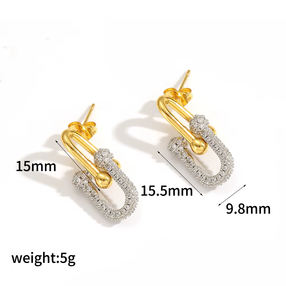 Boucles d'oreilles avec pendentif en Zircon scintillant, boucle en fer à cheval, en acier inoxydable