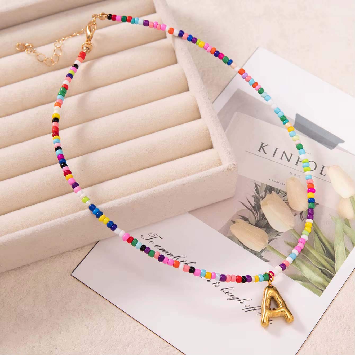LATS bohème multicolore perlé bulle lettres pendentif colliers délicat été clavicule chaînes mode bi