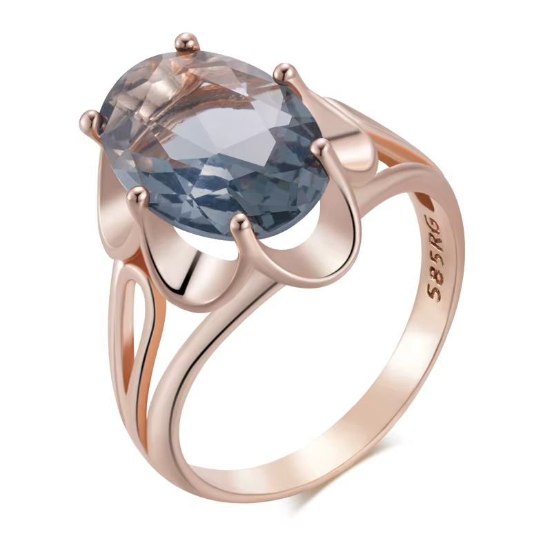 Kinel – grandes bagues de mariage ovales gris chaud pour femmes, tendance 585 couleur or Rose avec Z