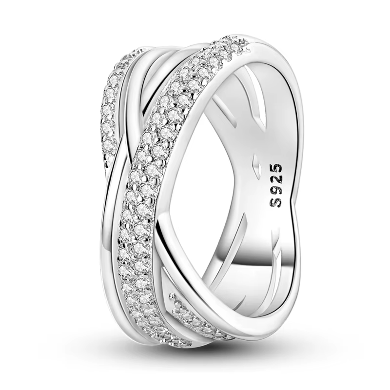 Bagues en argent Sterling 925 originales pavées, anneaux larges croisés multi-anneaux pour femmes et