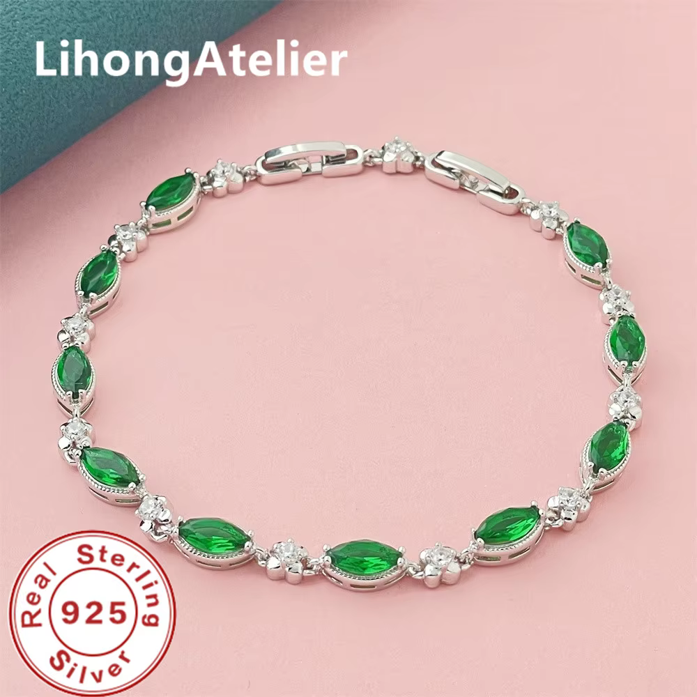 Bracelet en argent Sterling 925 pour femmes, Zircon vert brillant, bijoux de fête de mariage, cadeau