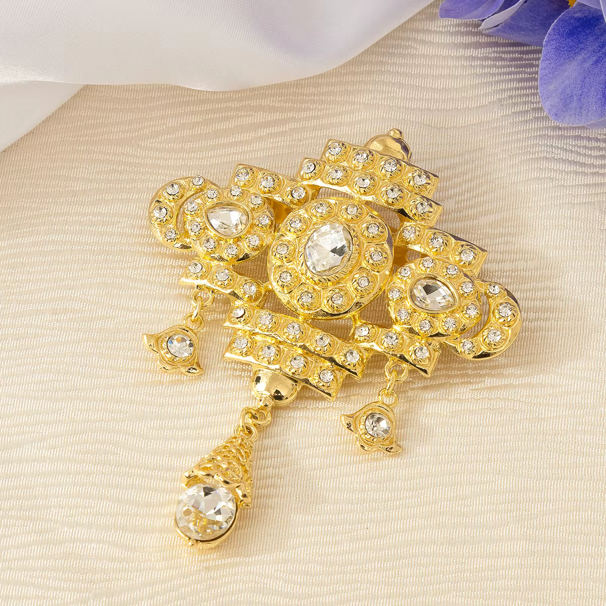 Bijoux en forme de fleur, broche en cristal rouge vert, bijoux de Corsage de mariage de Style arabe
