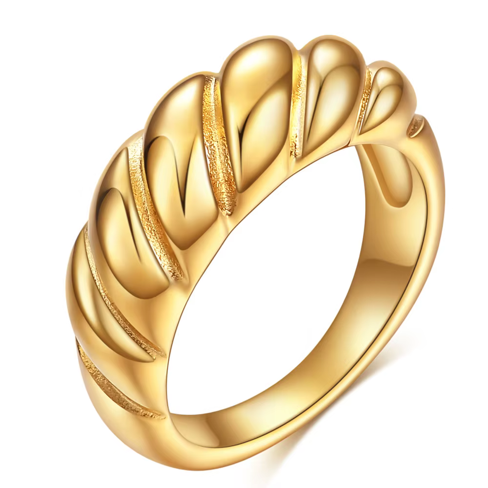 Bague Croissant Chunky pour Femme en Acier Inoxydable Or Argent, Anneau Dôme Torsadé, Bijou Minimali