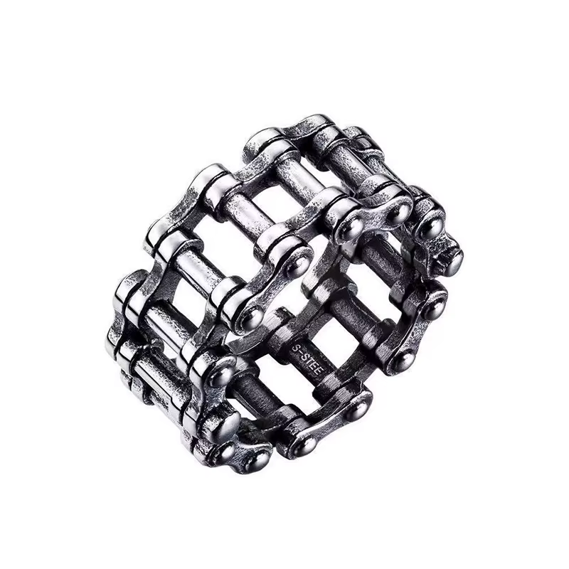 Anneau de chaîne de vélo gothique pour hommes, bijoux de Style moto Punk Rock Vintage, anneau à mail