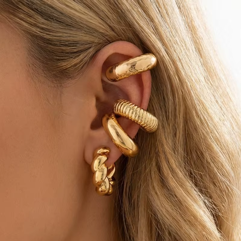 Lot de 4 grandes boucles d'oreilles manchette CCB non-percées pour femmes, clips d'oreille massifs e