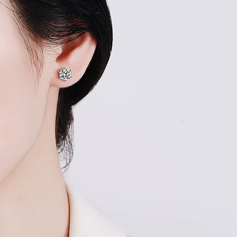 BIJOX STORY – boucles d'oreilles à vis Moissanite pour femmes, couleur D, argent Sterling 925, 6 den