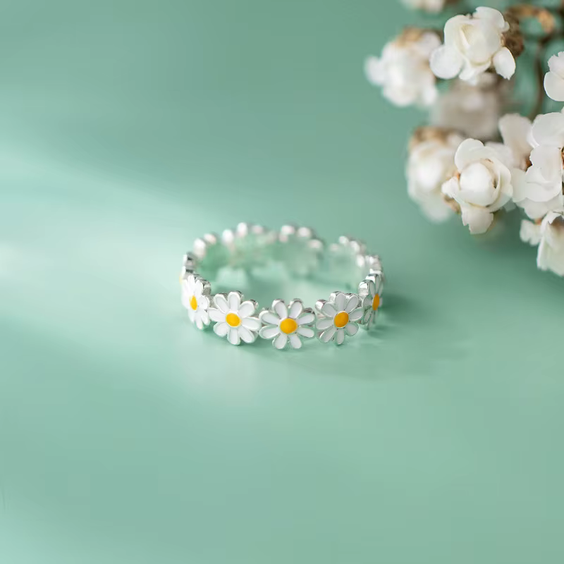Bague marguerite en argent Sterling 925, breloque de personnalité, Style Simple, cadeau de fête d'an