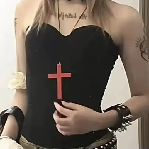 Y2K – collier avec pendentif croix en bois pour femmes et hommes, Vintage, Cool, épicé, filles, Hip 