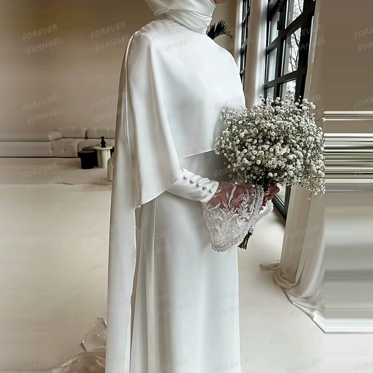Robes de mariée simples et élégantes, coupe trapèze, avec châle, pour femme, à manches longues, en s