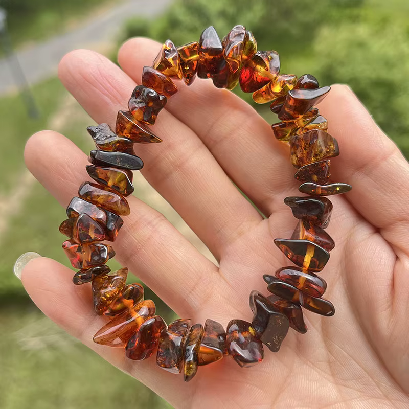 Bracelet en ambre irrégulier unisexe, véritable ambre floral baltique, cadeau unique fait à la main,