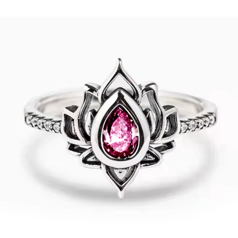 Huitan – bague à fleurs Vintage pour femmes, blanc/rouge/violet/bleu/vert, couleur argent antique, b