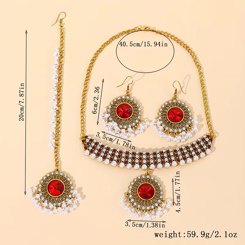 Ensemble de bijoux de luxe en or pour documents, boucles d'oreilles rondes en cristal, collier vinta