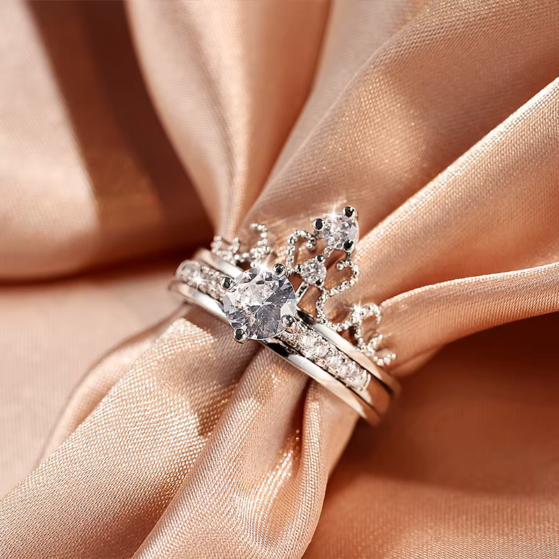 Bague couronne en argent 925 pour femmes, nouveau Style dominateur, Double anneau en Zircon brillant