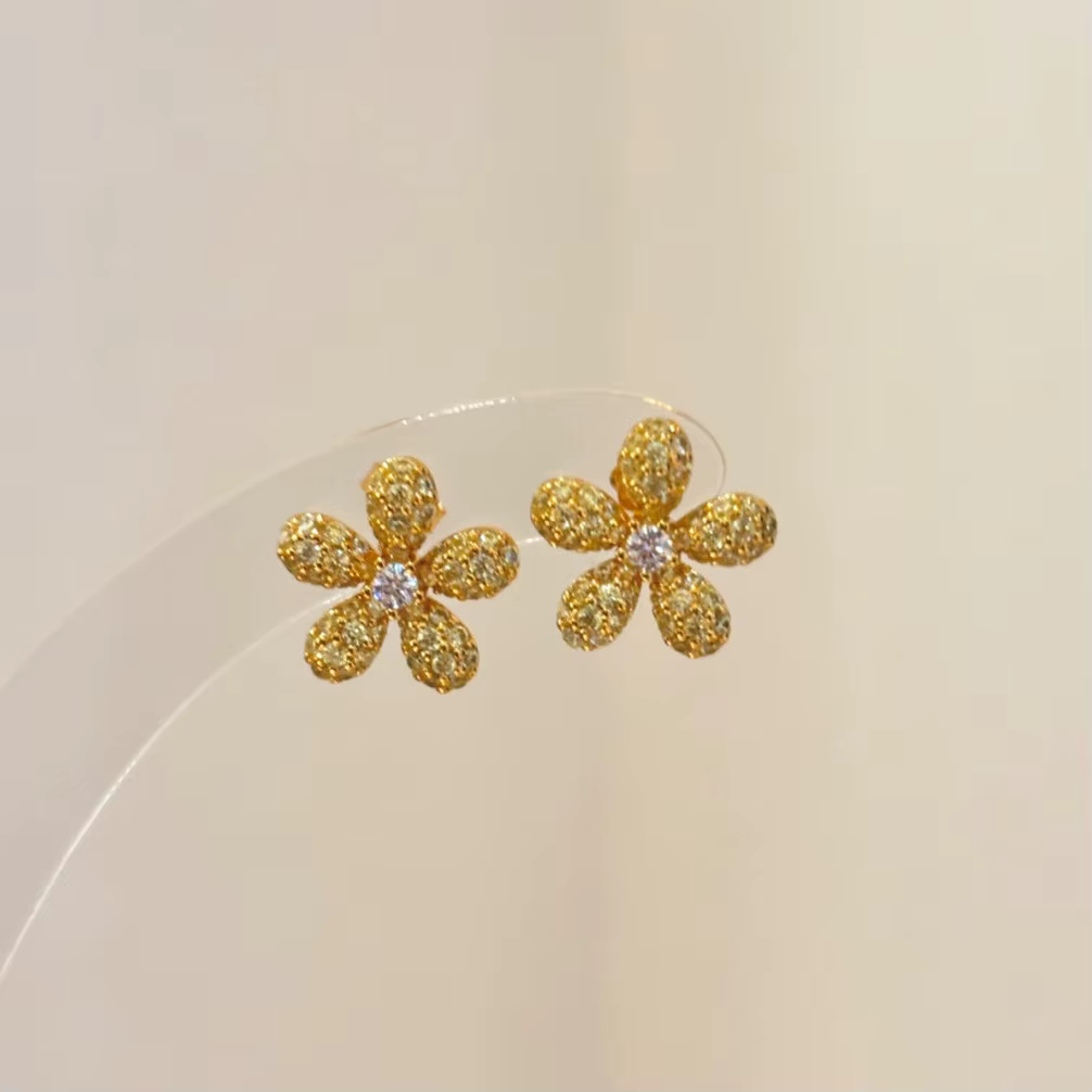 Boucles d'oreilles de luxe pour femmes, série de fleurs colorées, incrustées de diamants, uniques et