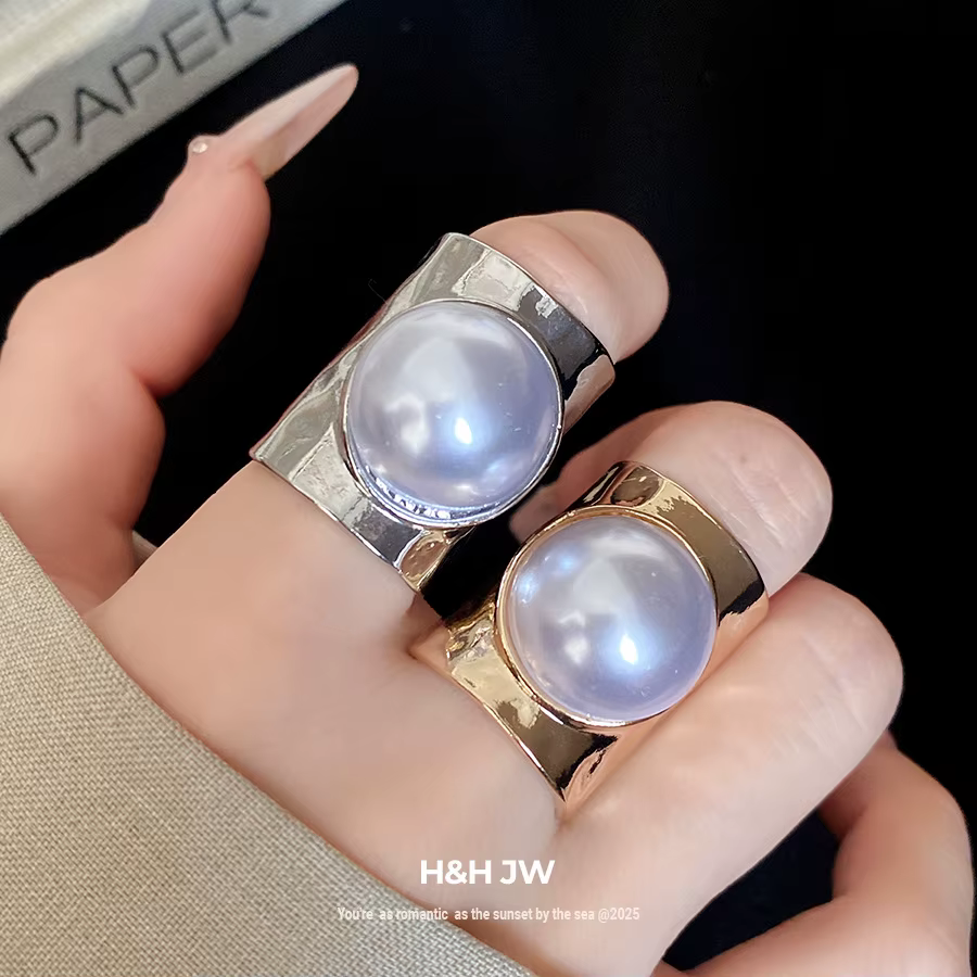 Bague réglable en perle ronde, bijoux de luxe minimalistes pour les doigts