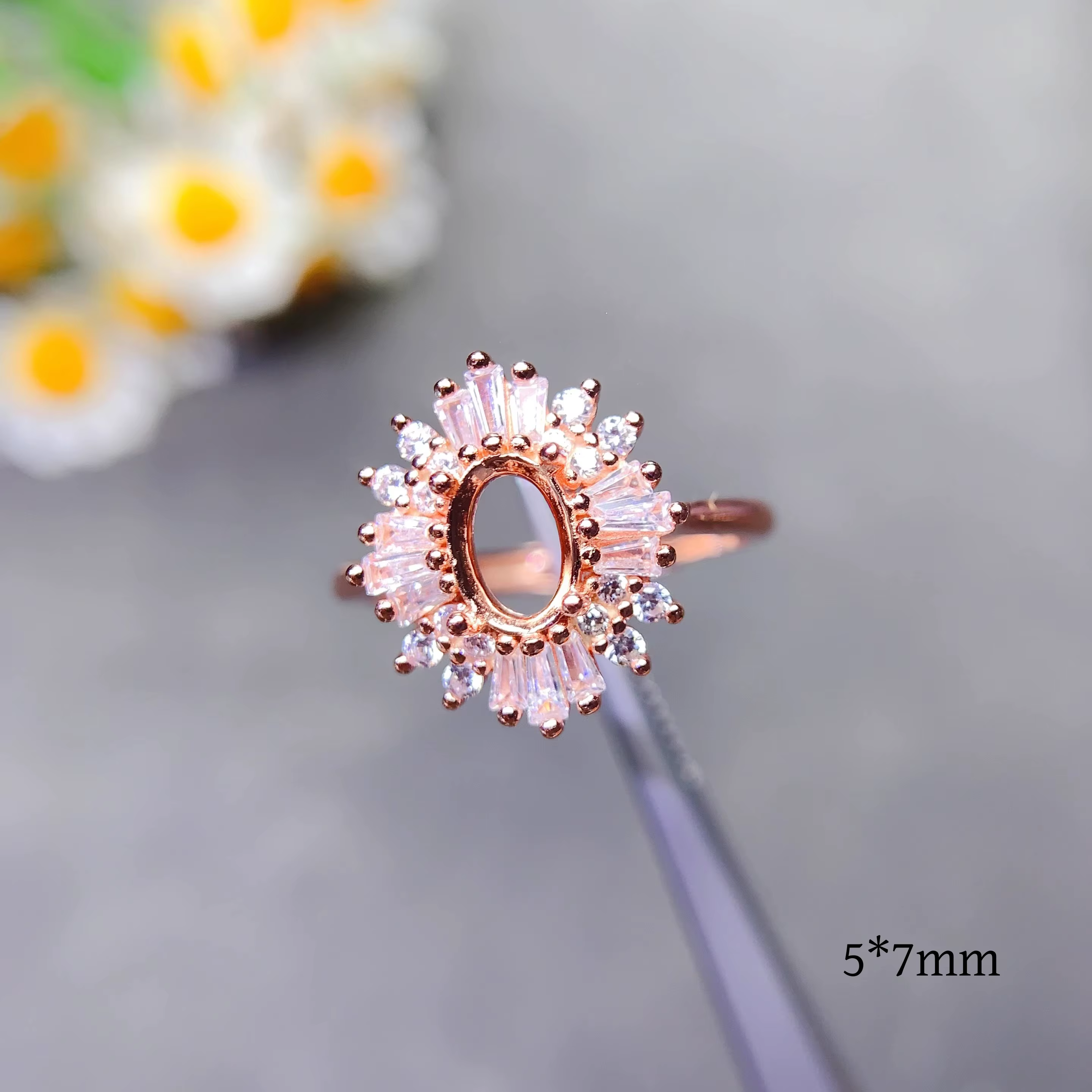 L S925 argent Sterling bricolage support vide anneau incrustation 5*7mm pierre ovale conception Fine
