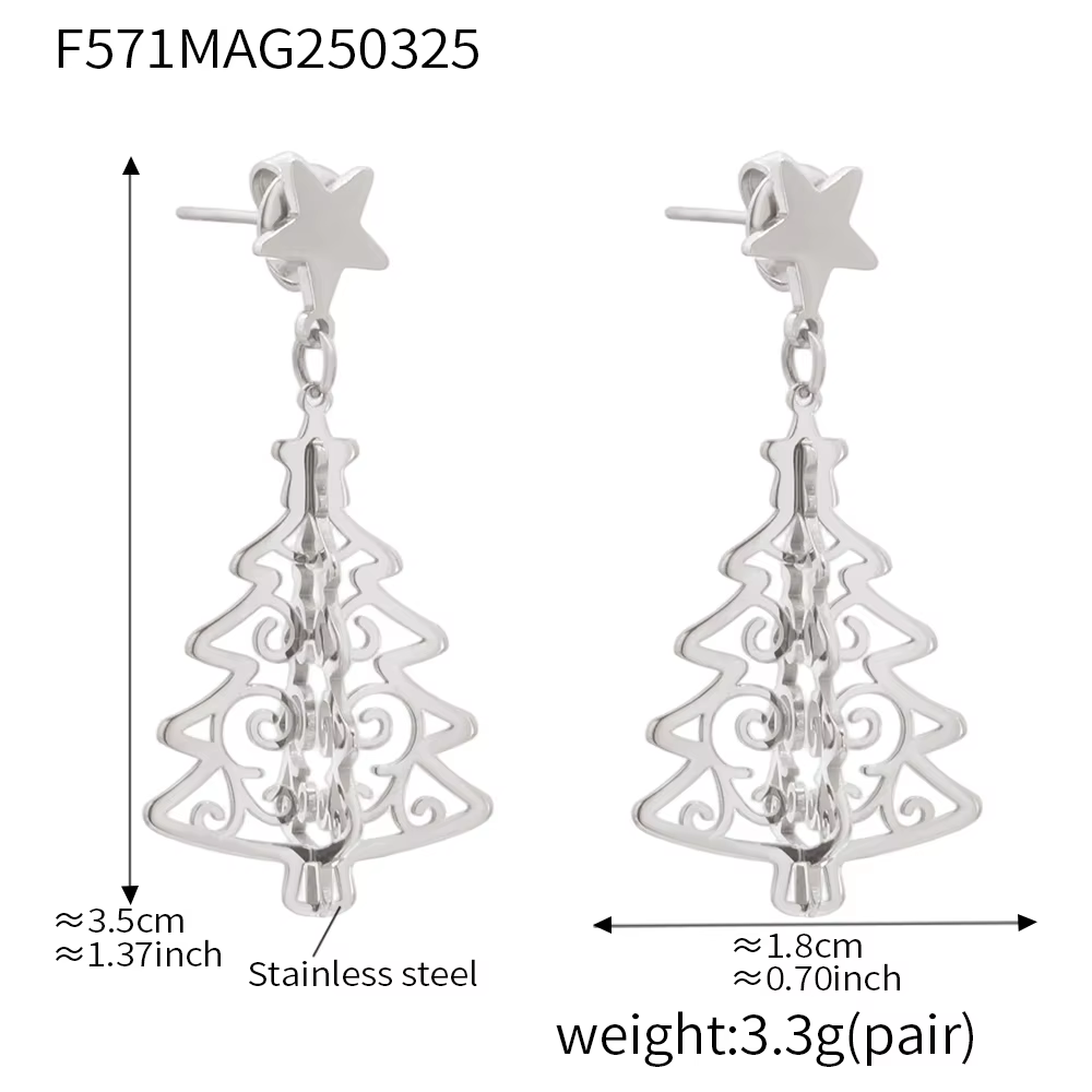 Boucles d'oreilles pendantes en forme d'arbre pour femmes, plaquées or 18 carats, en acier inoxydabl