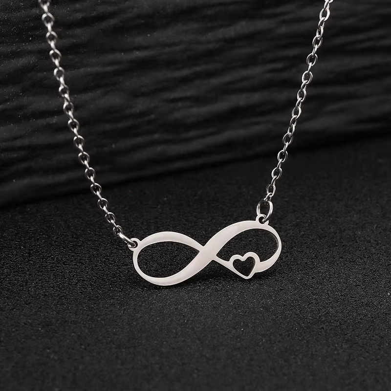 Colliers avec pendentif symboles infinis romantiques pour femmes et filles, chaîne en acier inoxydab