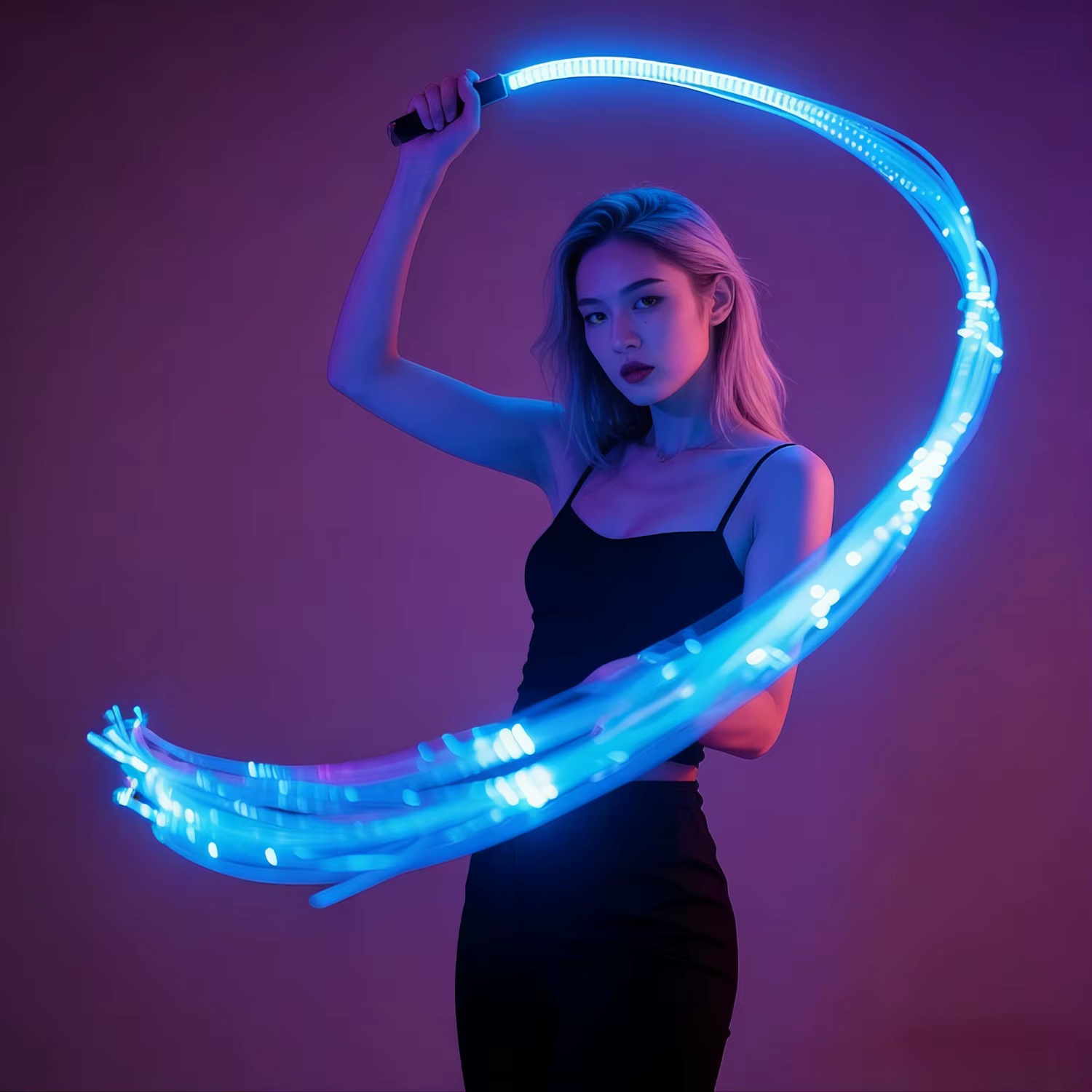 Fouet lumineux LED à fibre optique de 1,8 m pour la danse, idéal pour les soirées rave, festivals de
