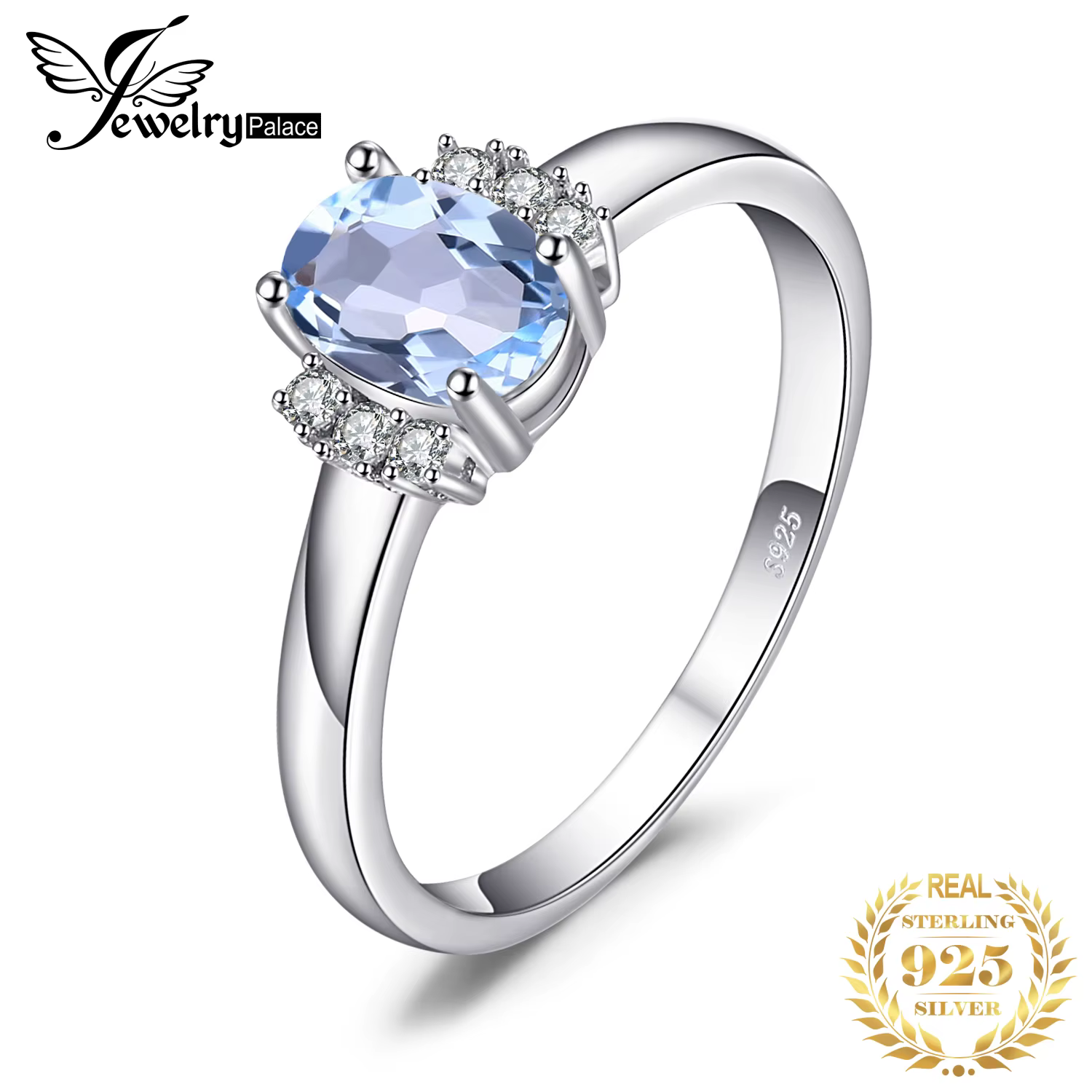 JewelryPalace – bague de fiançailles ovale en argent Sterling 925 pour femme, topaze bleue ciel natu