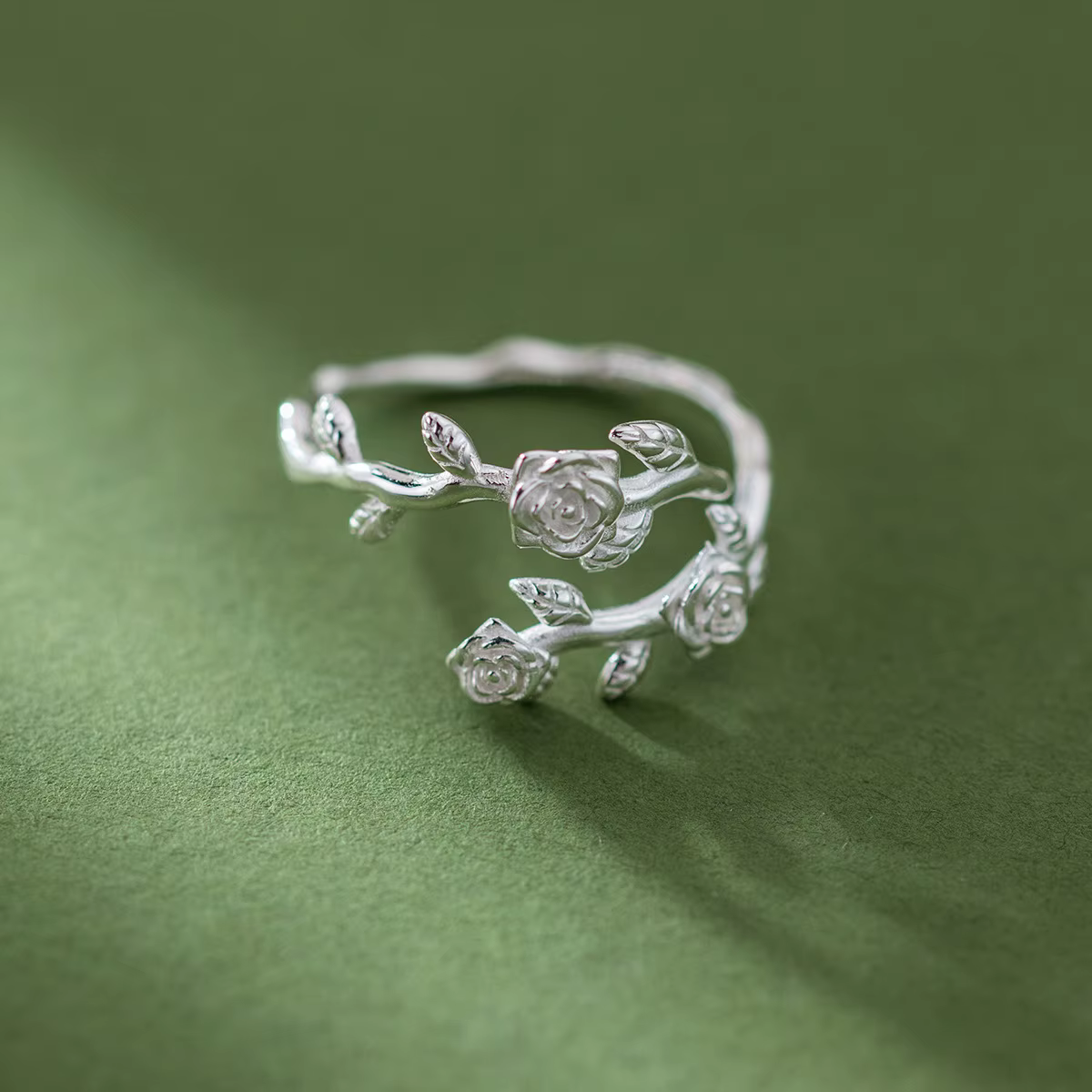 Bijoux de luxe en argent sterling 925, branche de roses ​ Bagues réglables pour femmes, bague de ren