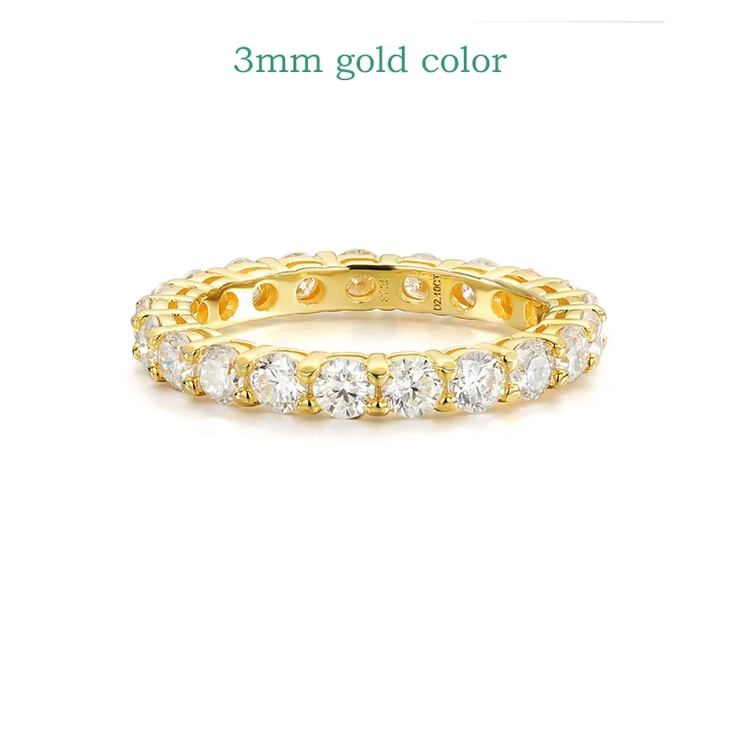 Smyoue – bagues en diamant Moissanite plaqué or 18 carats, 3/3.5mm, pour femmes, bandes d'éternité c