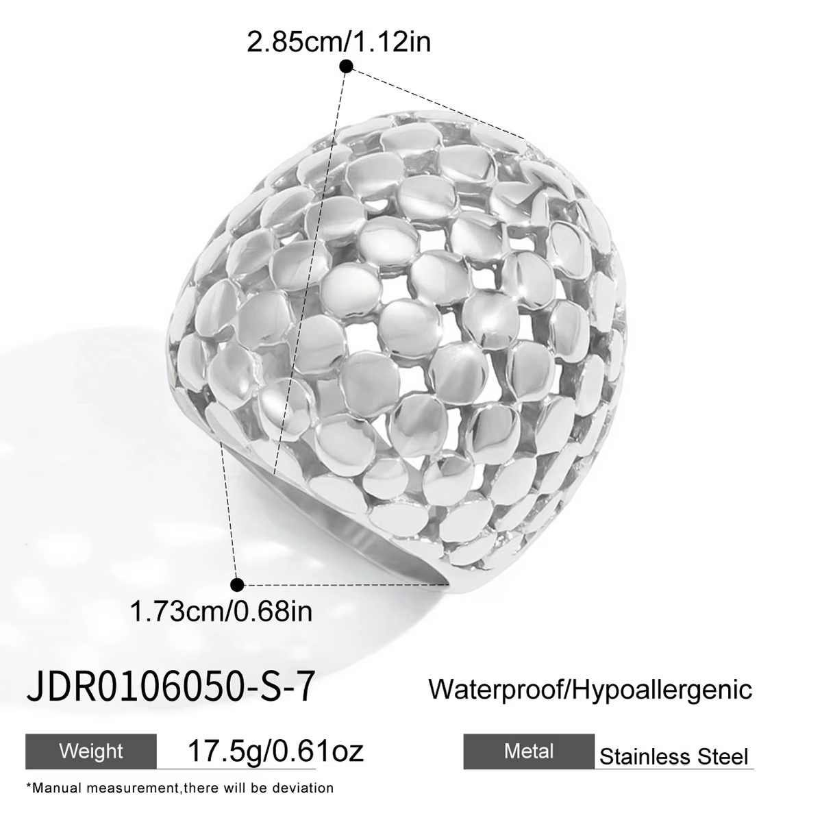 Bague creuse en maille d'acier inoxydable Ars pour femme, plaquée or 18 carats, large, minimaliste, 