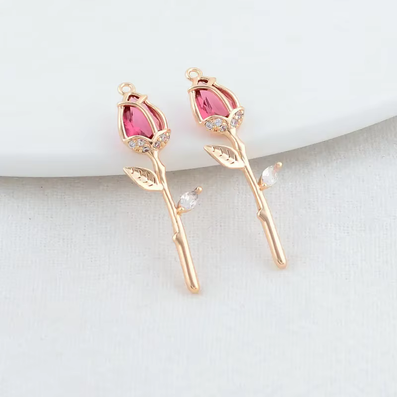 9.5*29MM 14K couleur or laiton avec Zircon fleurs breloques pendentifs collier boucles d'oreilles fa