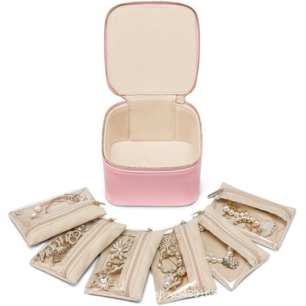 Boîte à bijoux de voyage Portable en cuir PU avec 12 petites pochettes, étui à bijoux de grande capa