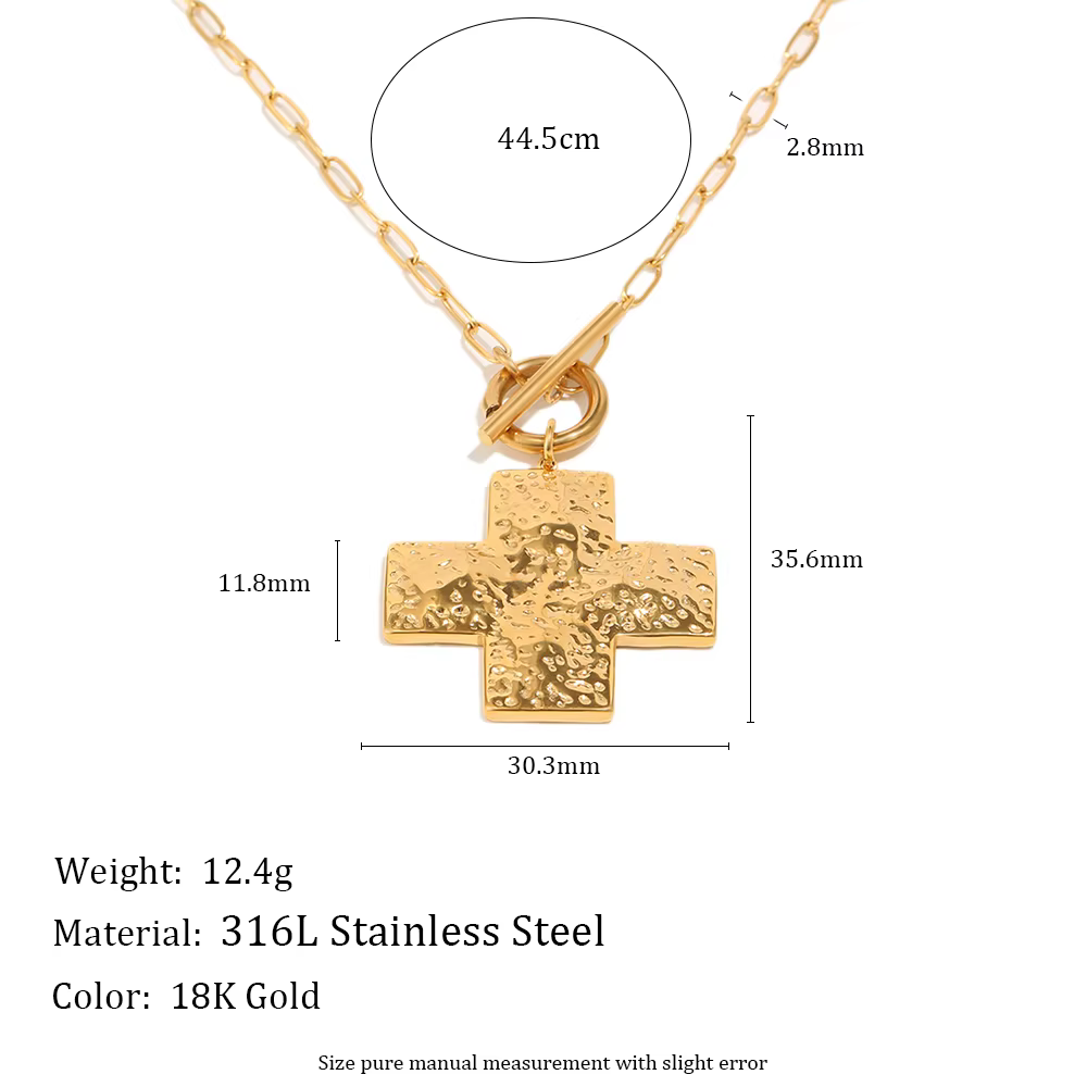 Colliers avec pendentif croix martelé E.B.belle pour femmes, plaqué or 18 carats, acier inoxydable, 