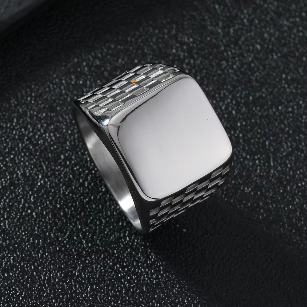 Bague carrée pour hommes, Punk Rock lisse, chevalière en acier inoxydable 316L, bijoux d'anniversair