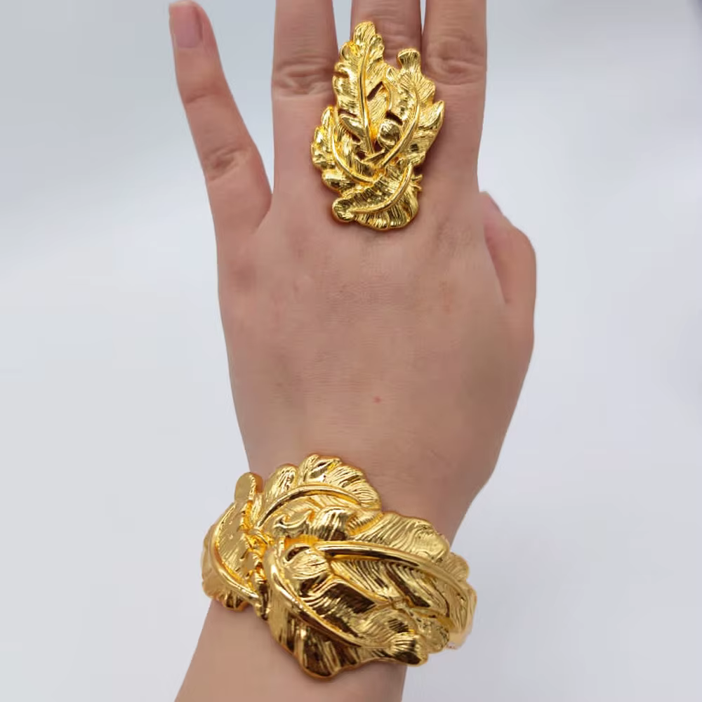 Ensemble de bijoux de luxe en cuivre plaqué or 18 carats, bagues réglables pour femmes, fleur exquis
