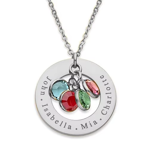 Collier de pierre de naissance personnalisé pour enfants de 1 à 5 noms et pierres du mois de naissan