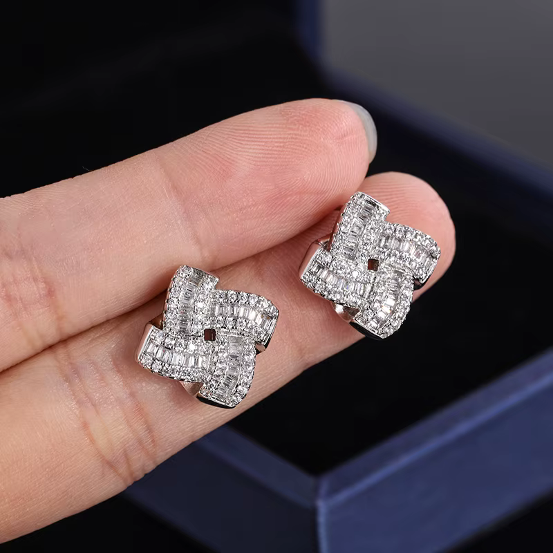 Boucles d'oreilles plaquées argent 925 pour femmes, forme Everver à quatre feuilles, bijoux brillant