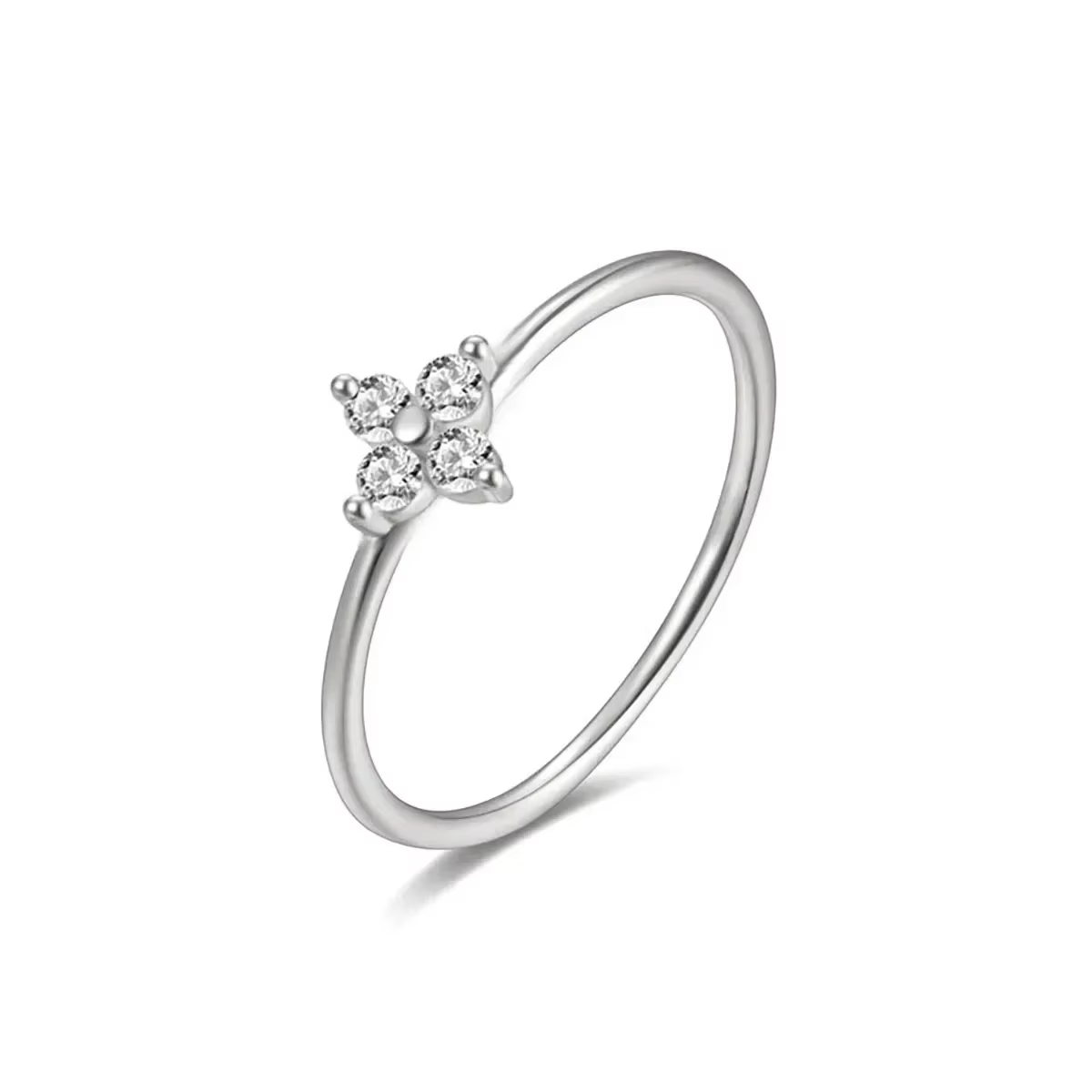 Bague en argent thaïlandais 925 incrustée de trèfle à quatre feuilles et de fleur de zircone pour fe
