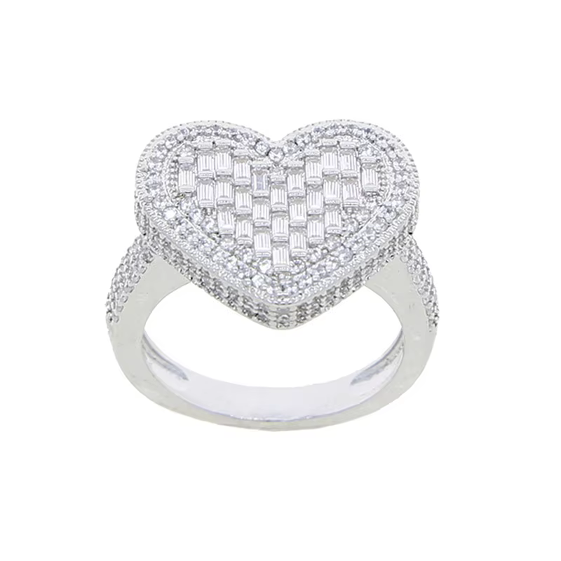 Bague de fiançailles en forme de cœur pour femmes, Micro pavé glacé, scintillant, zircone cubique 5A