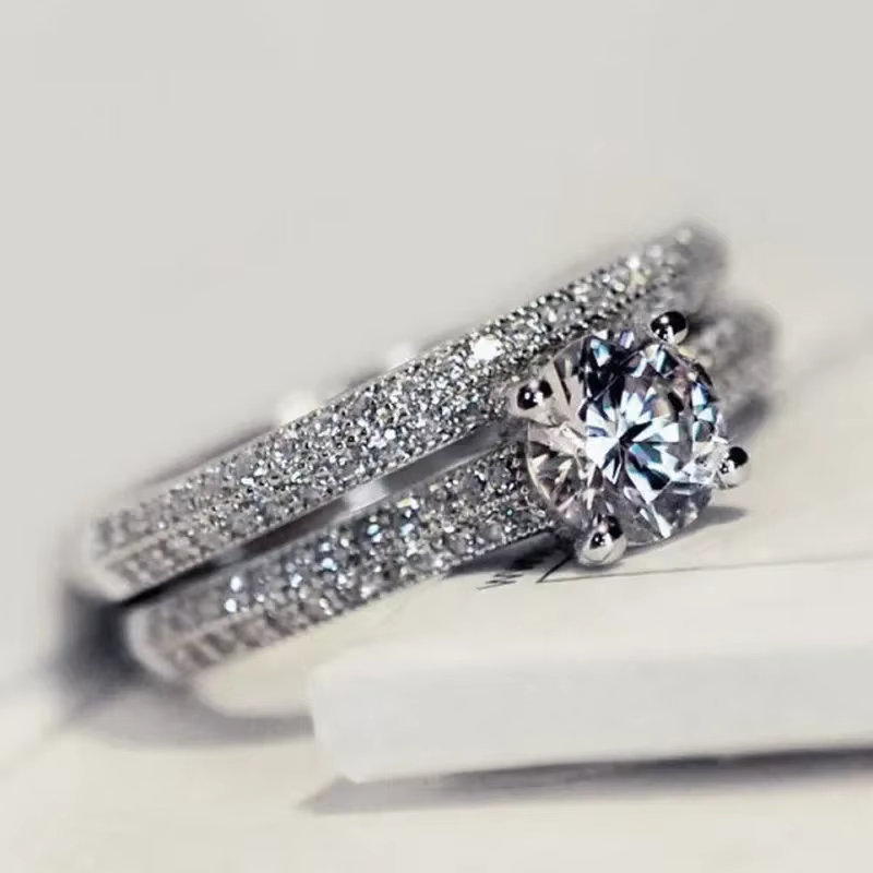 Nouveau 925 bague en argent Sterling deux en un AAAAA Zircon bague de mariage pour femme haute bijou