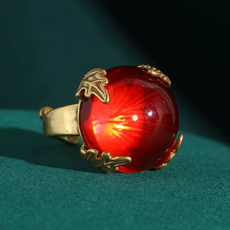 Bagues rouges Vintage pour femmes, glaçure ronde, œil de chat, bonbons mignons, feuille de couleur o