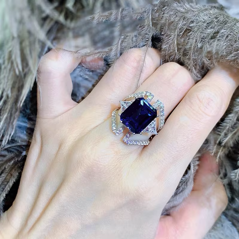 Bagues en saphir carrées de haute qualité et uniques pour femmes, bijoux de luxe légers en argent 92