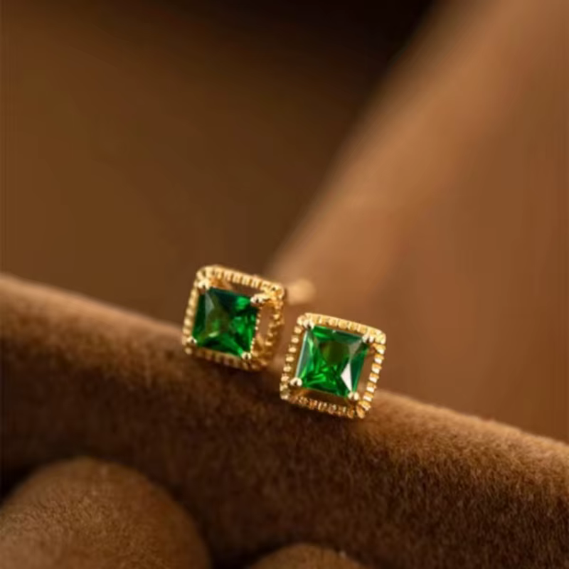 Jkeli-Boucles d'oreilles carrées émeraude en argent regardé 925 pour femme, bijoux fins géométriques