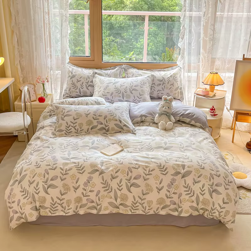 Parure de lit 100 % coton à motif cœurs verts, housse de couette florale tendance et douce pour la p